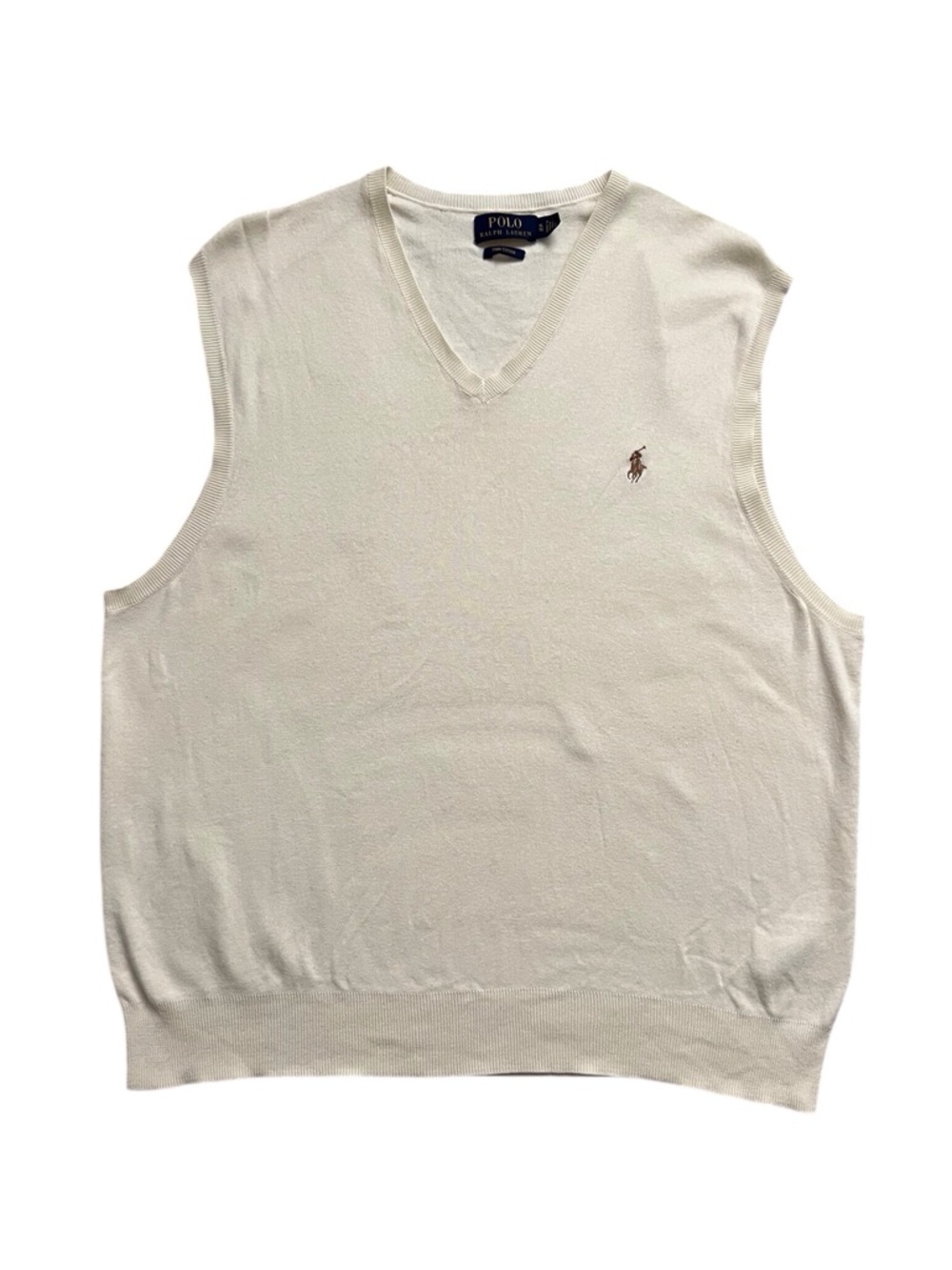 Polo Ralph Lauren Men’s Sweater Vest Cream V-Neck Preppy Classic Pima Cotton XL